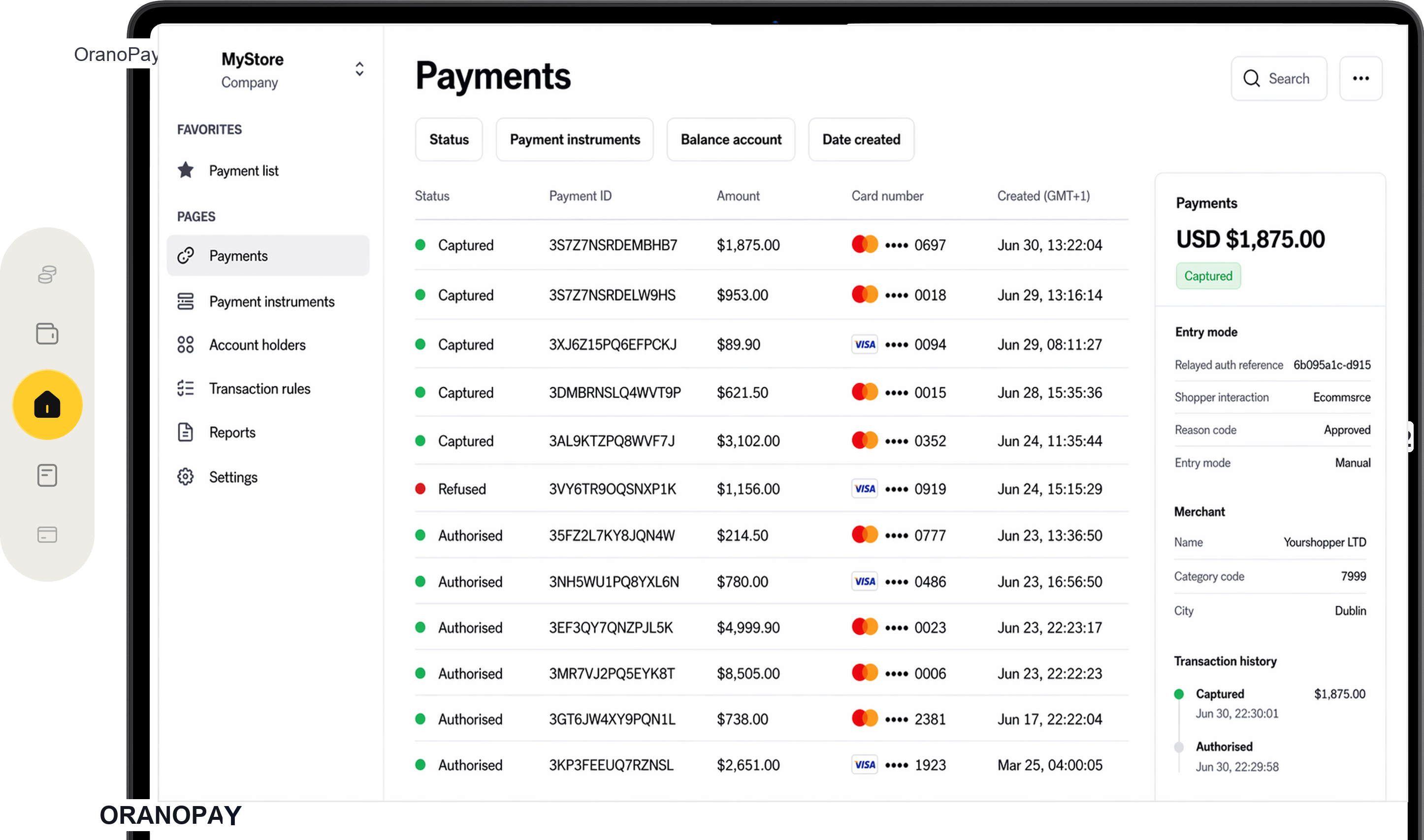 Global payment dashboard